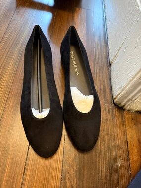 Stuart Weitzman Black Suede Round-Toe Ballet Flats